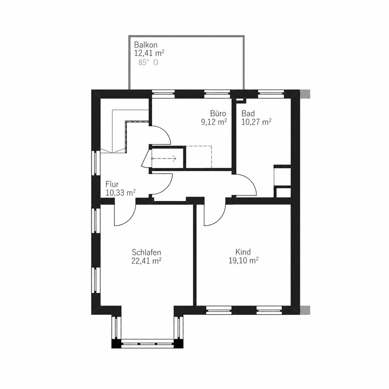 Vermessener Grundriss einer Villa mit Erker und Balkon, anonymisiert
